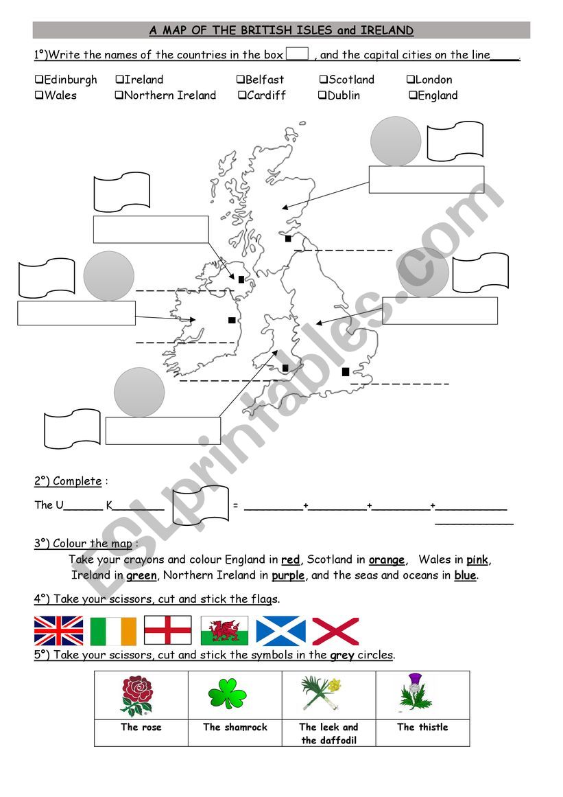 A map of the British Isles flags and symbols