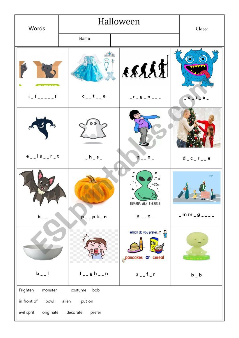 Halloween words worksheet