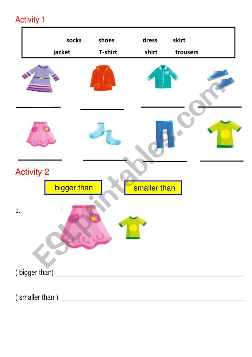 clothes worksheet