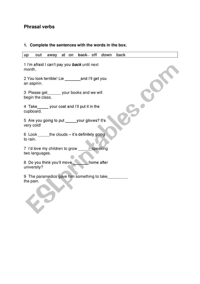 Phrasal verbs worksheet