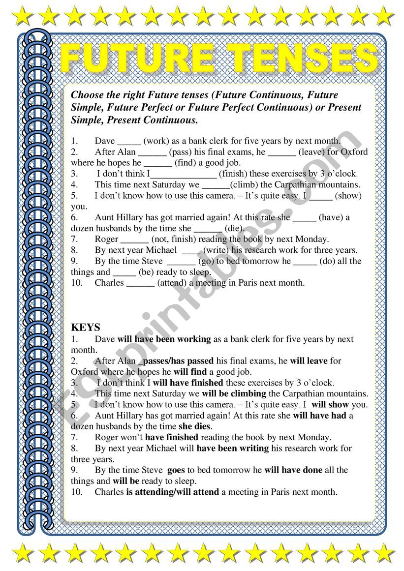 Future tenses worksheet