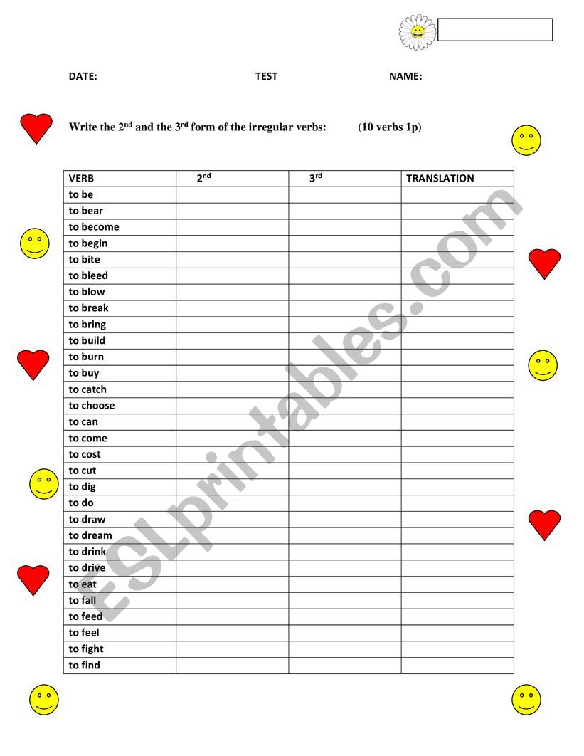 Irregular verbs.  worksheet