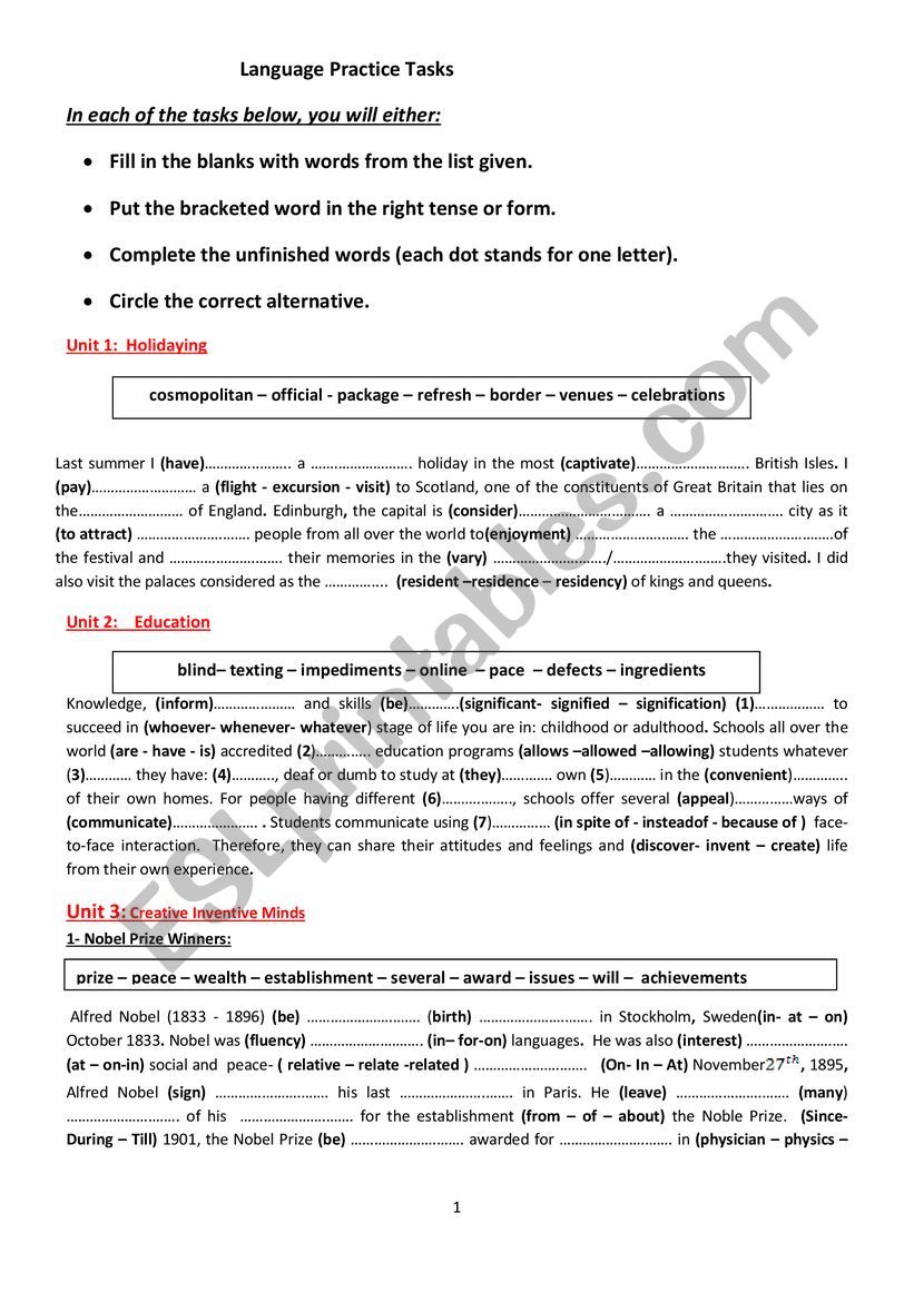 language tasks for bac students