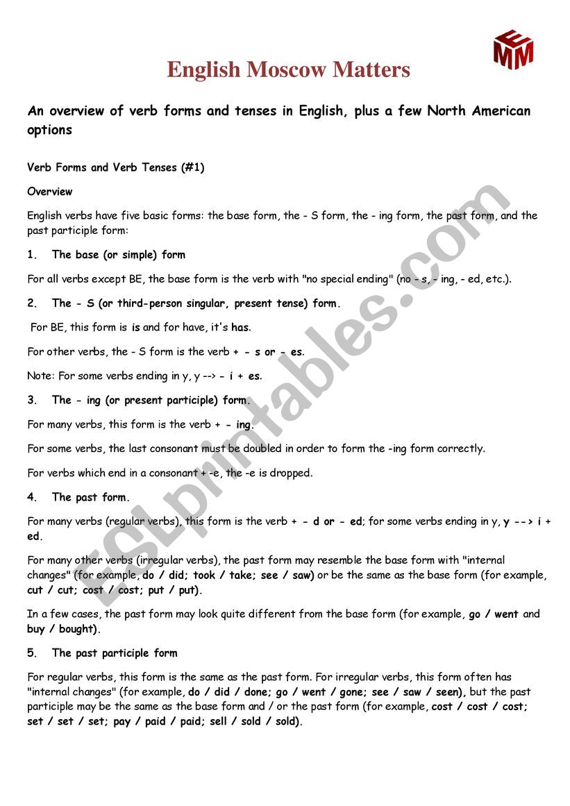 Verb forms and tenses. Explanations, questions and answers