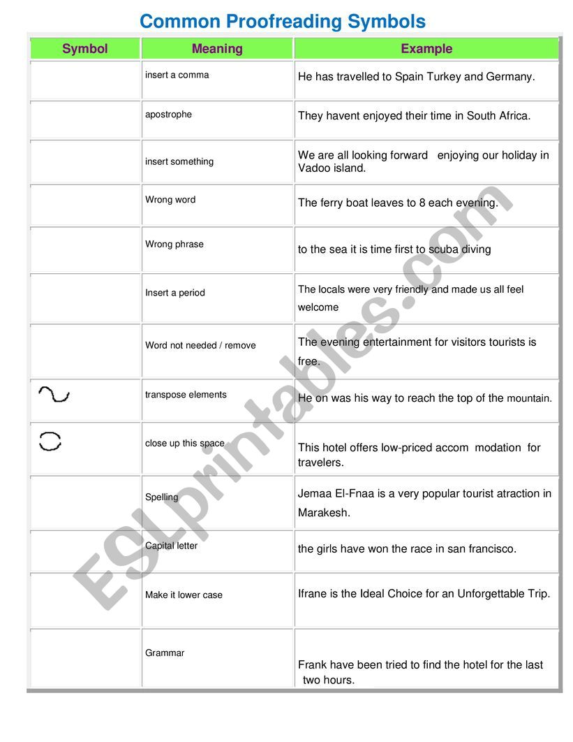 common proofreading symbols worksheet