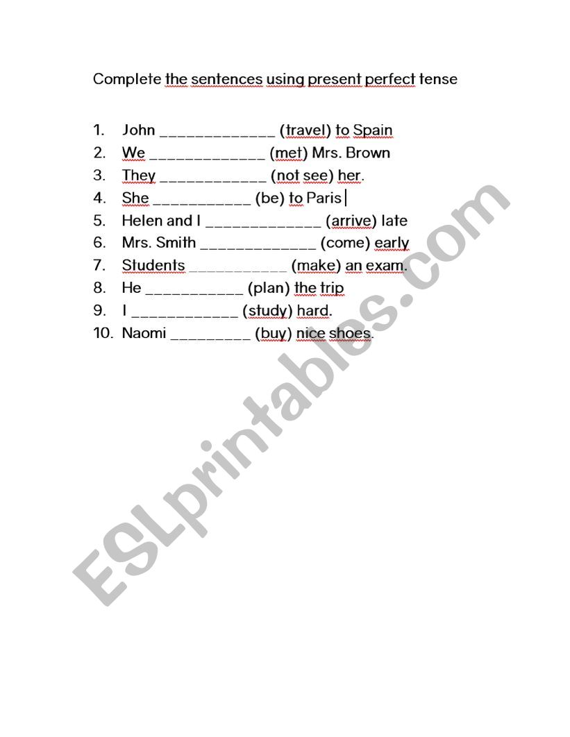 present perfect  worksheet