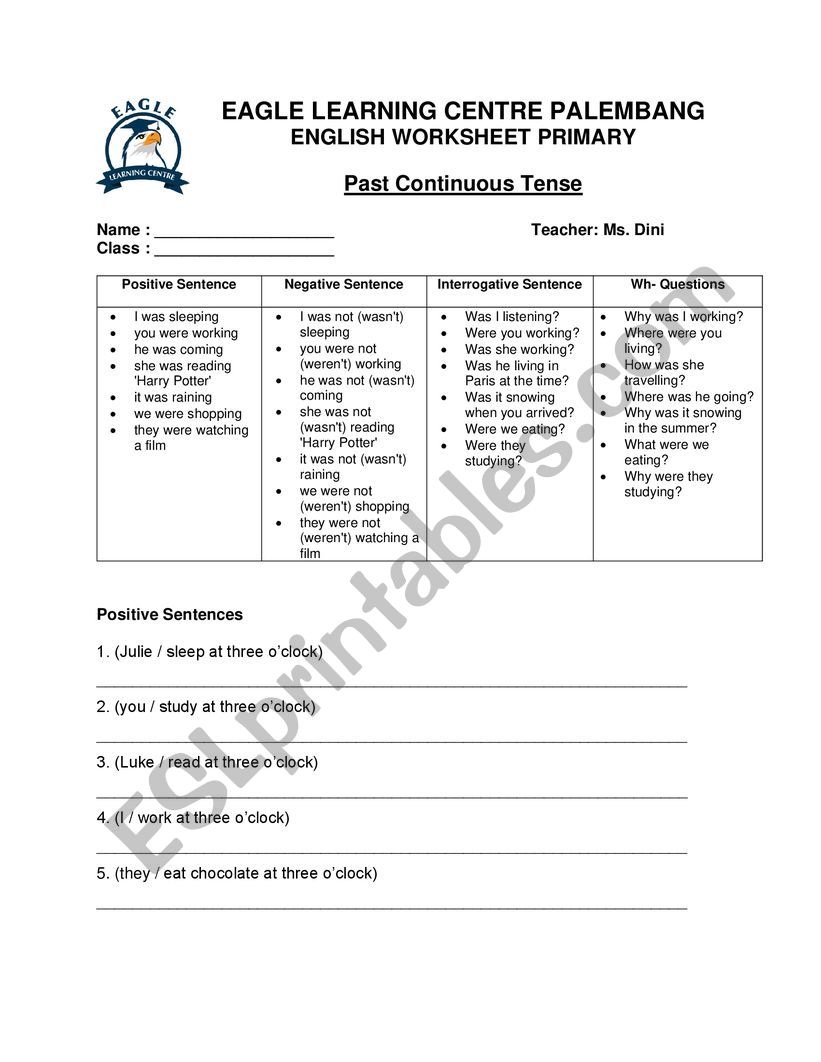 past continuous tense worksheet