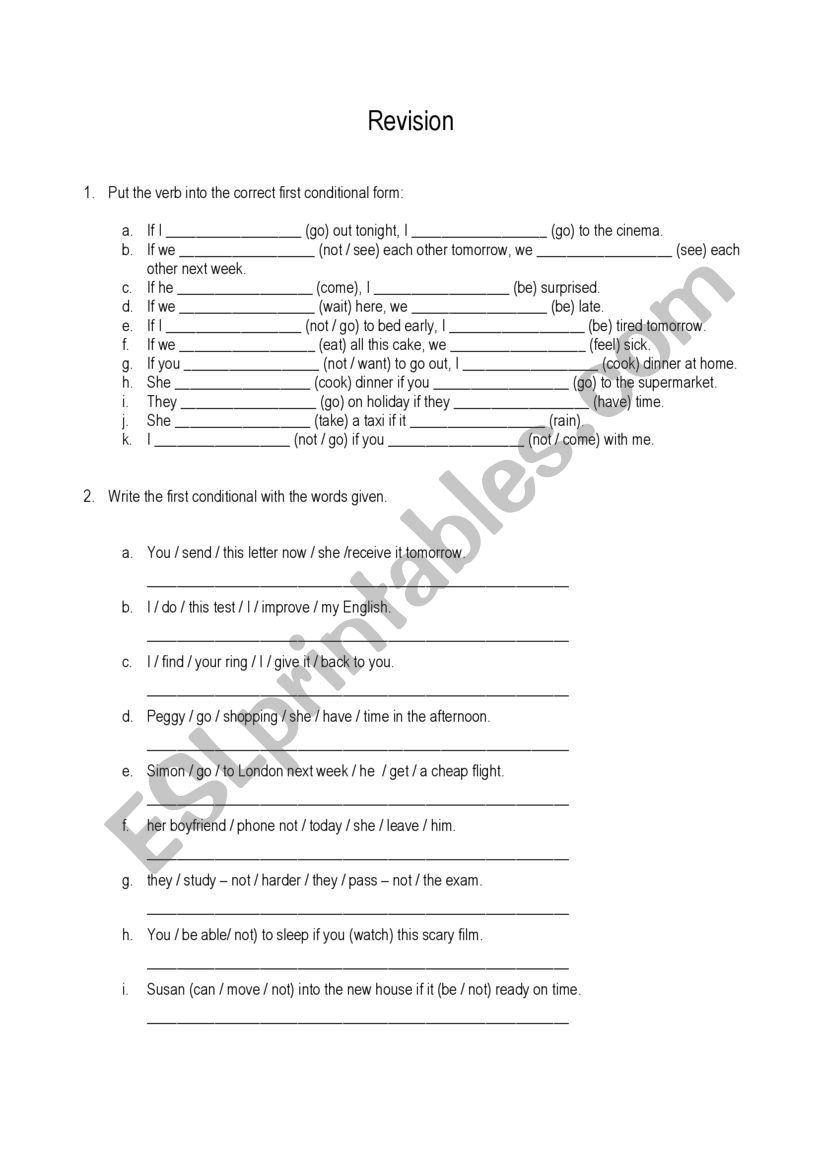 1st conditional worksheet