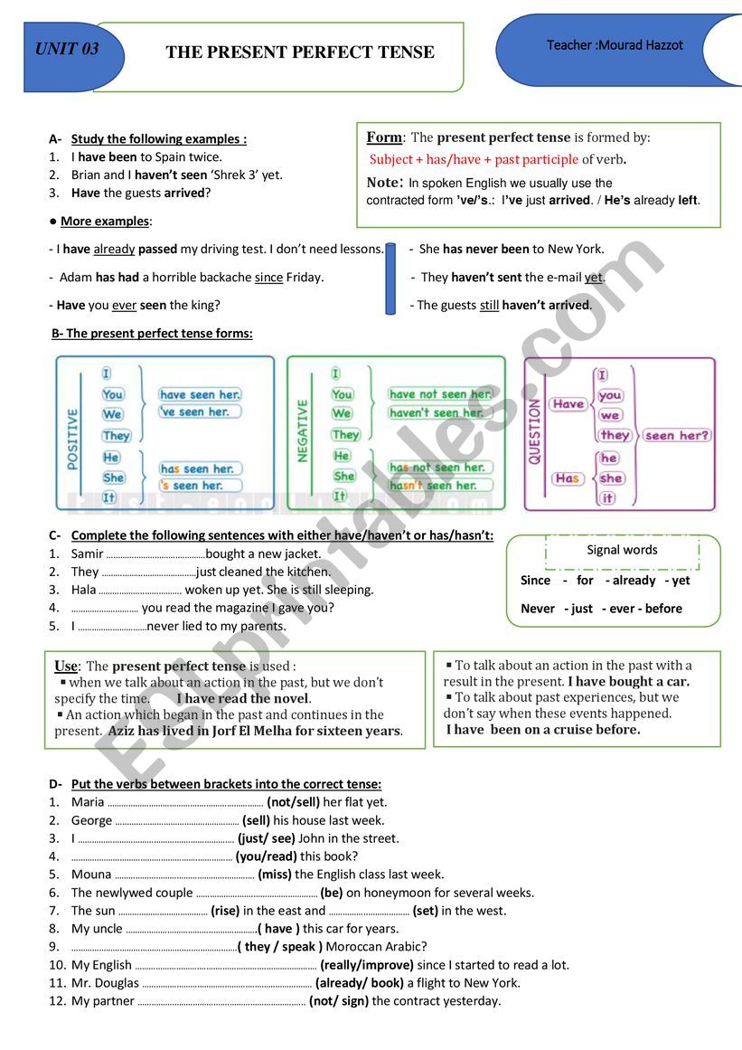 The Present Perfect Tense worksheet