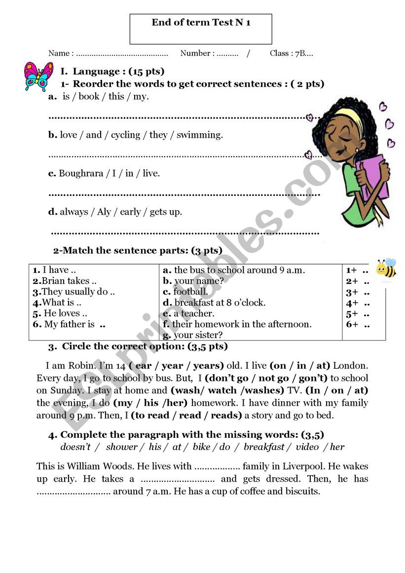 End-of-Term N 1 - 7th form worksheet