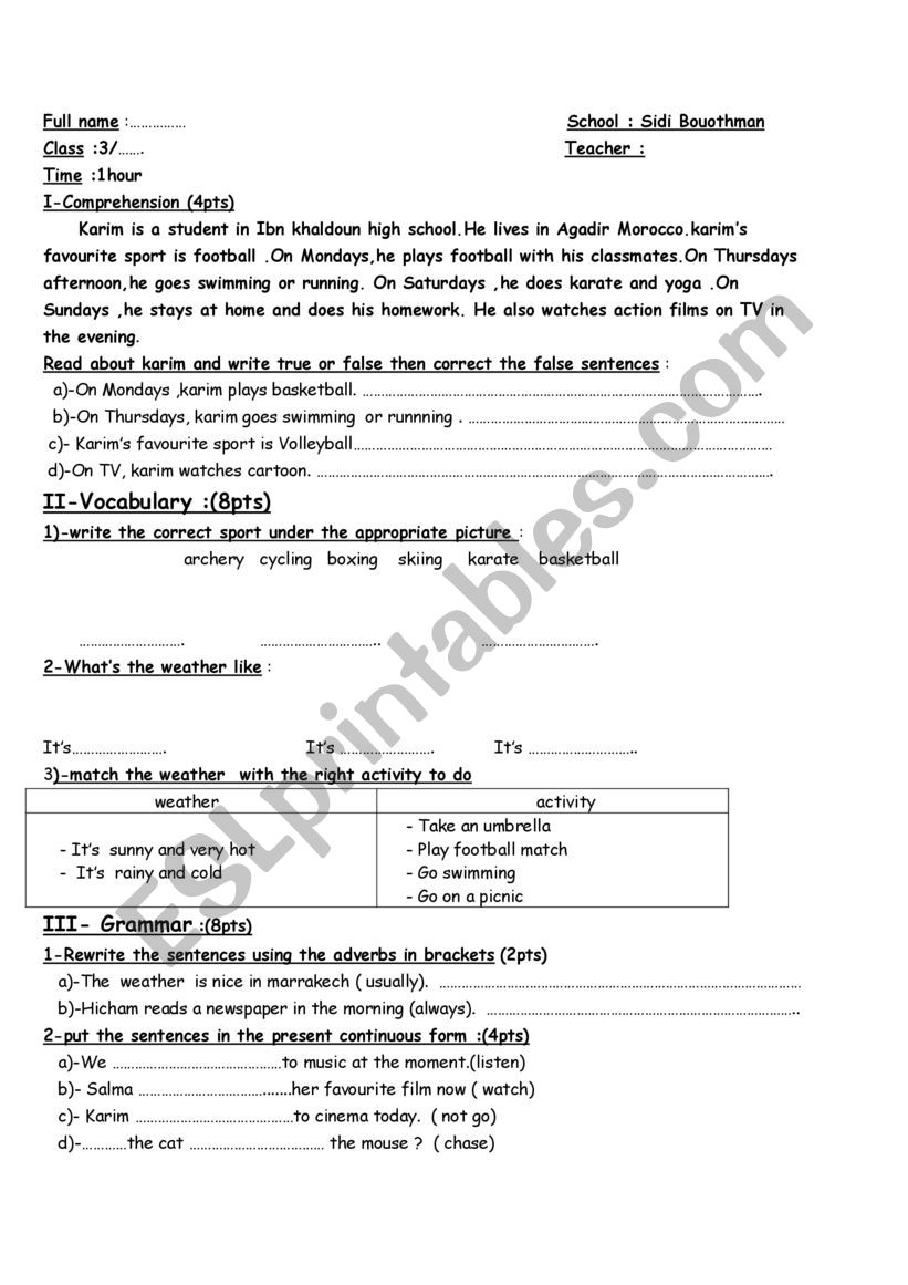 test worksheet