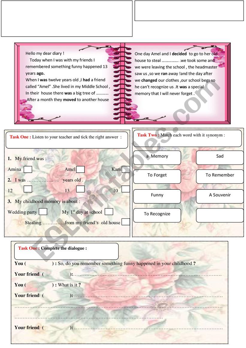 childhood memories  worksheet