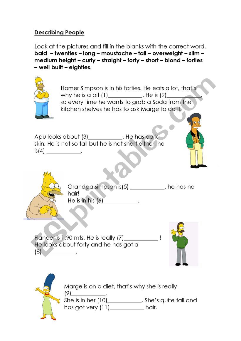 describing people activity worksheet