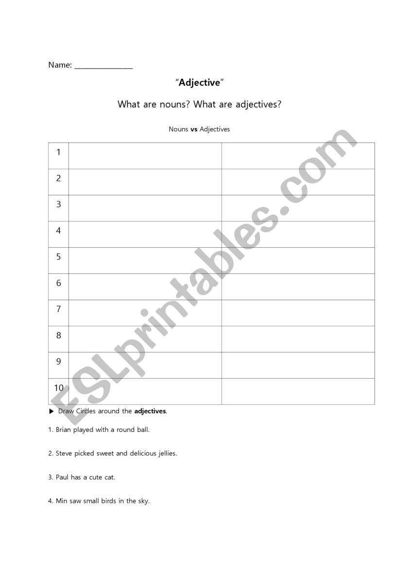 Adjectives worksheet