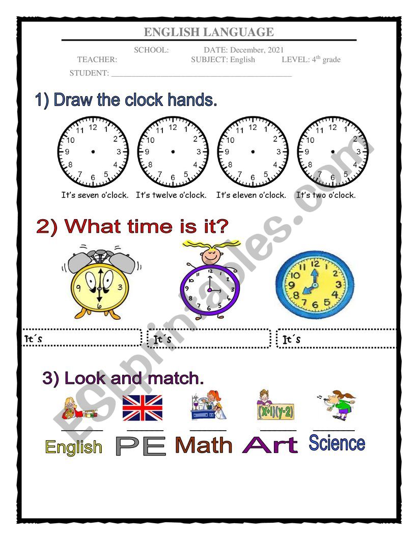 English language test worksheet