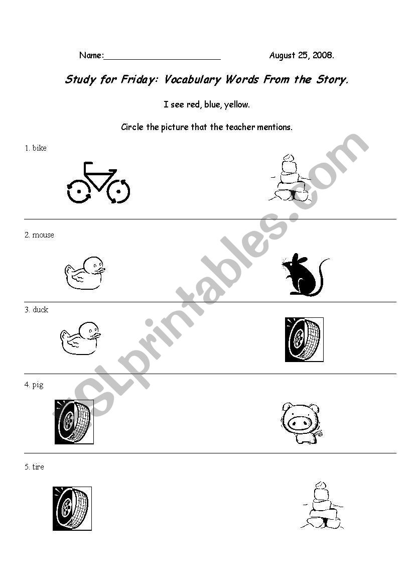 I see red, blue, yellow. worksheet