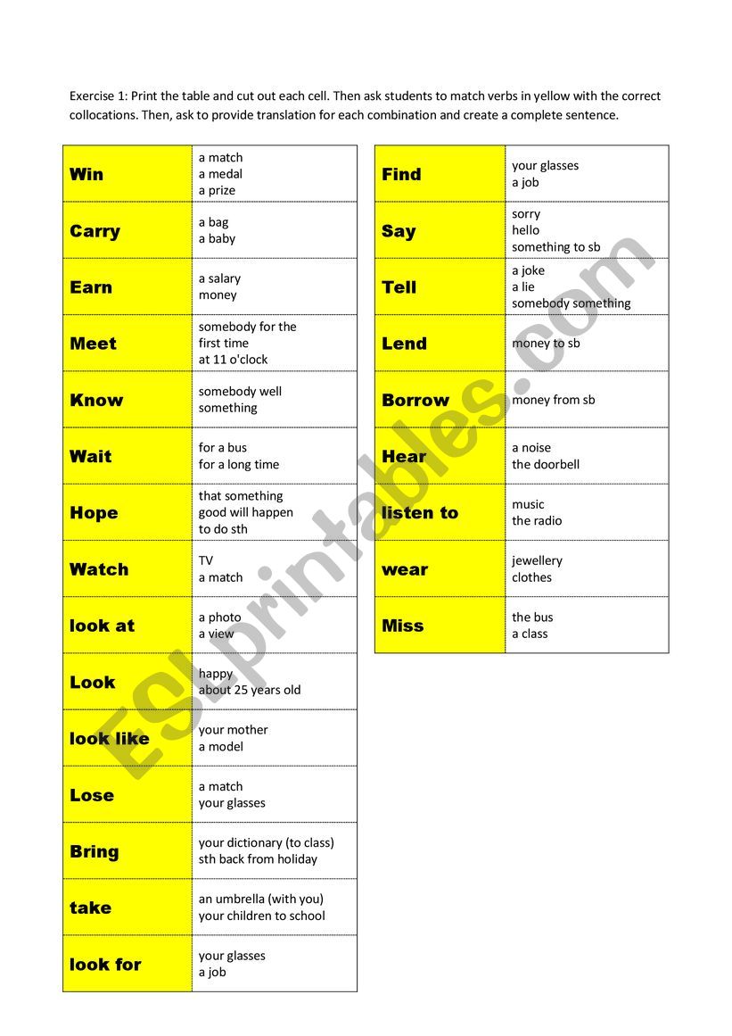 Confusing Verbs Game - verbs collocations