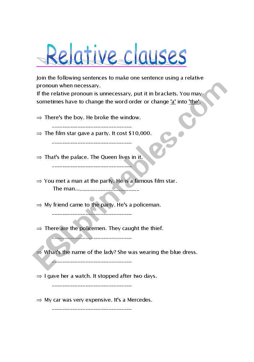 Relative clauses worksheet