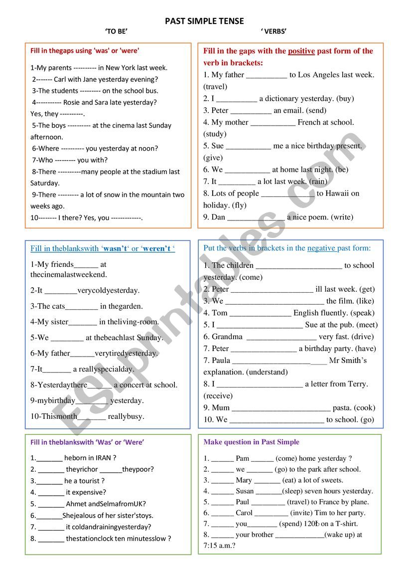 Past Simple Verbs - To be worksheet