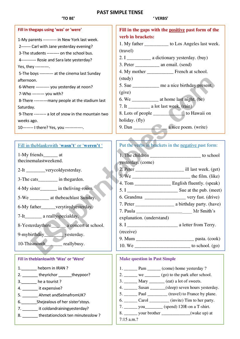 Past Simple Verbs - To be worksheet