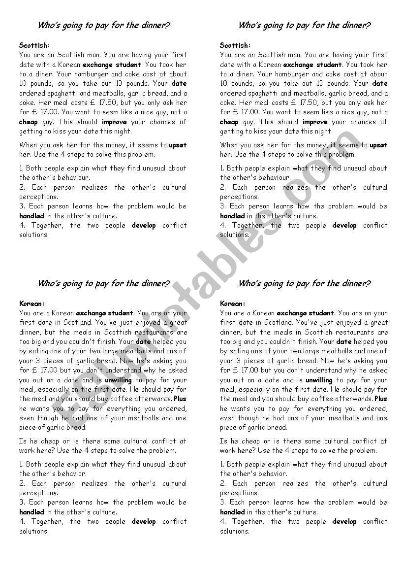 WhoÂ´s going to pay for the dinner?