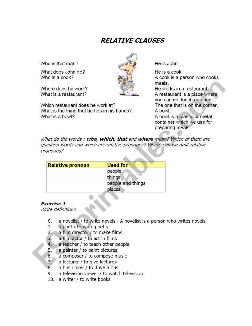 Relatives worksheet