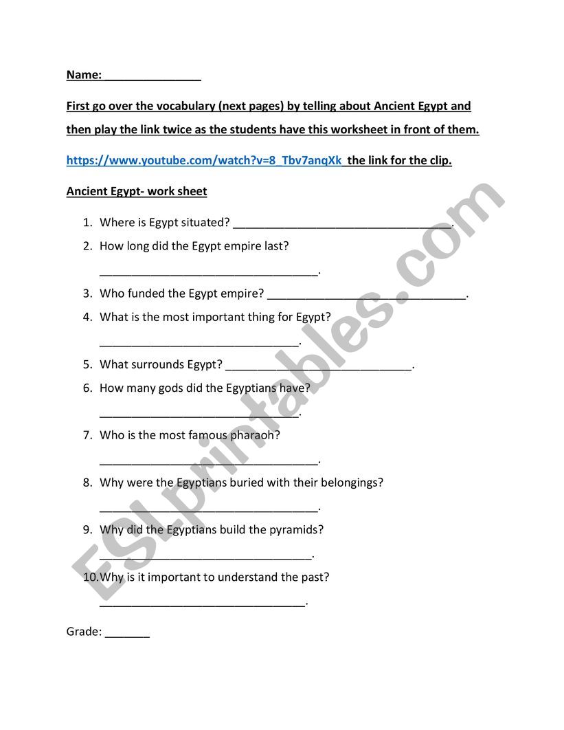 Ancient Egypt listening comprehension work sheet