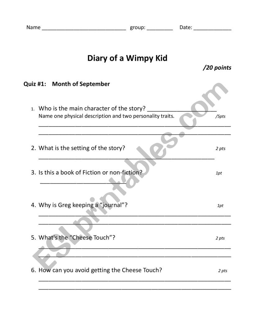 Diary of a Wimpy Kid  questions