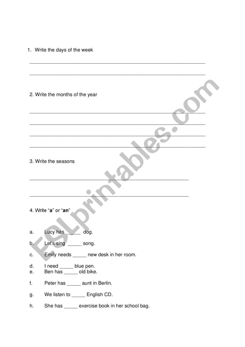 Exercises worksheet