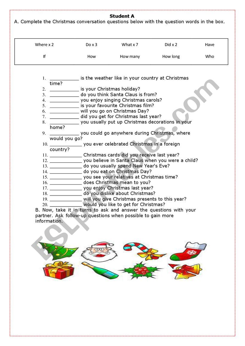 Christmas Pair Activity worksheet