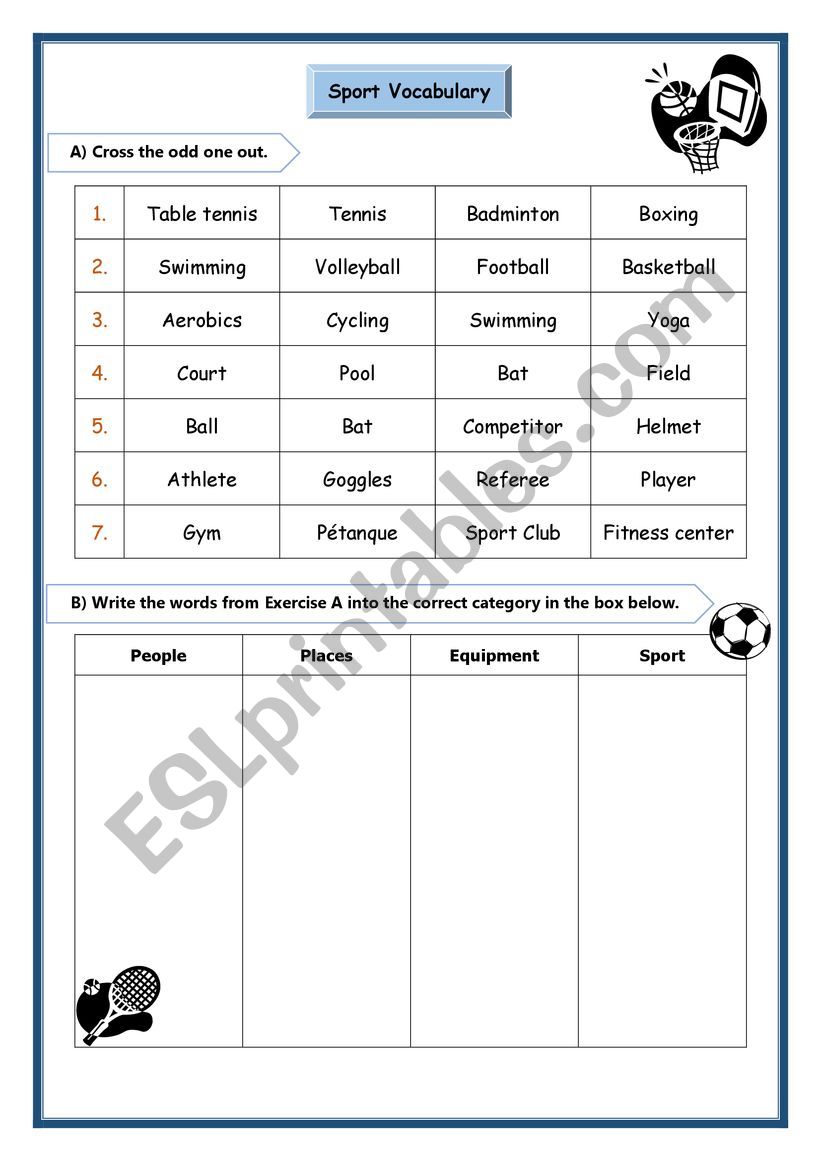 Sport worksheet