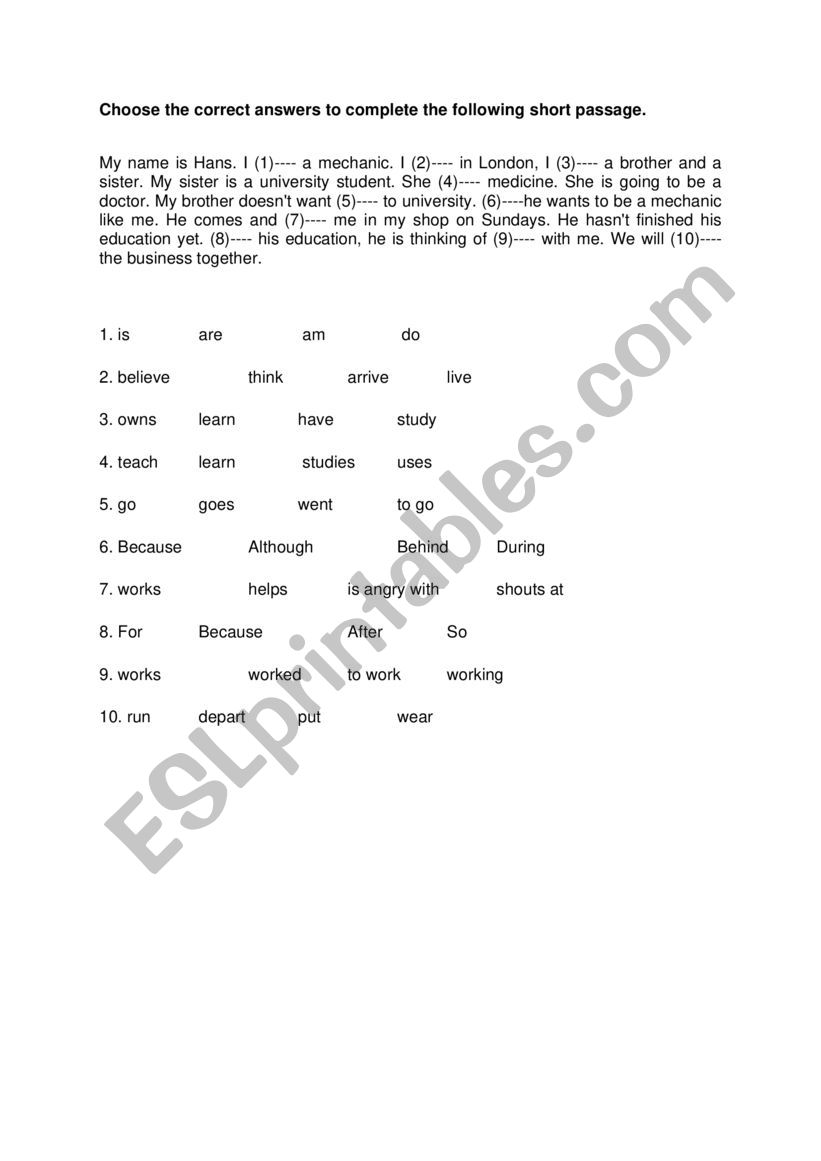 Exercise worksheet