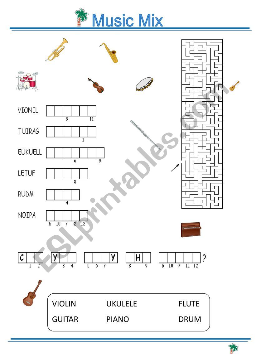 Musical Instrument Word Jumble