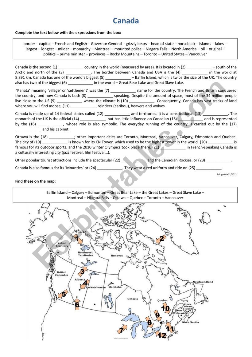 CANADA - basic facts + map to label