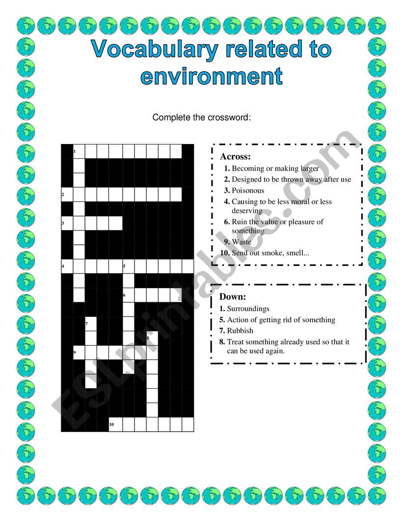 ENVIRONMENT CROSSWORD worksheet