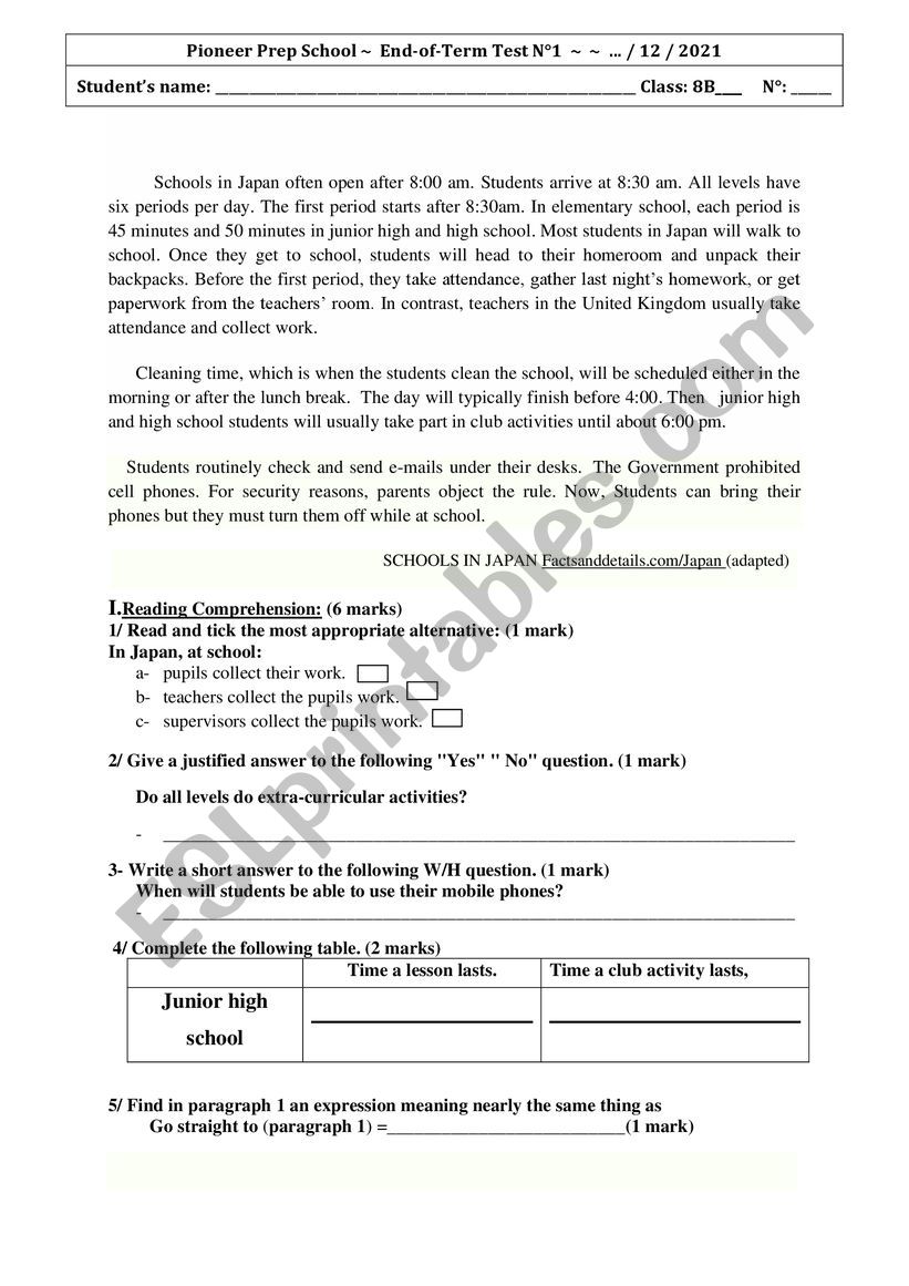 End-of-term test 1 worksheet