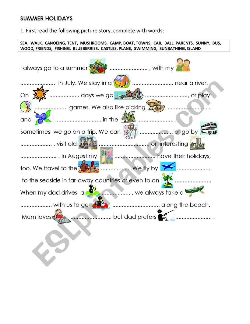 Summer holidays worksheet