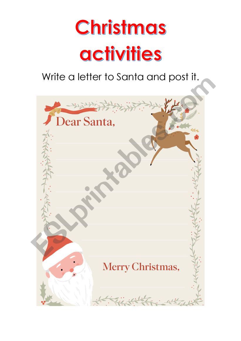 write a letter to Santa worksheet