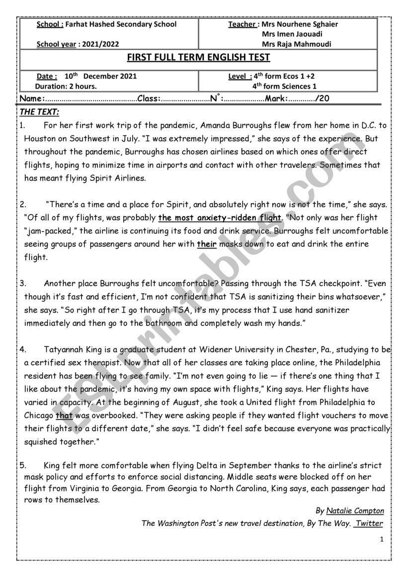 full term test 1 worksheet