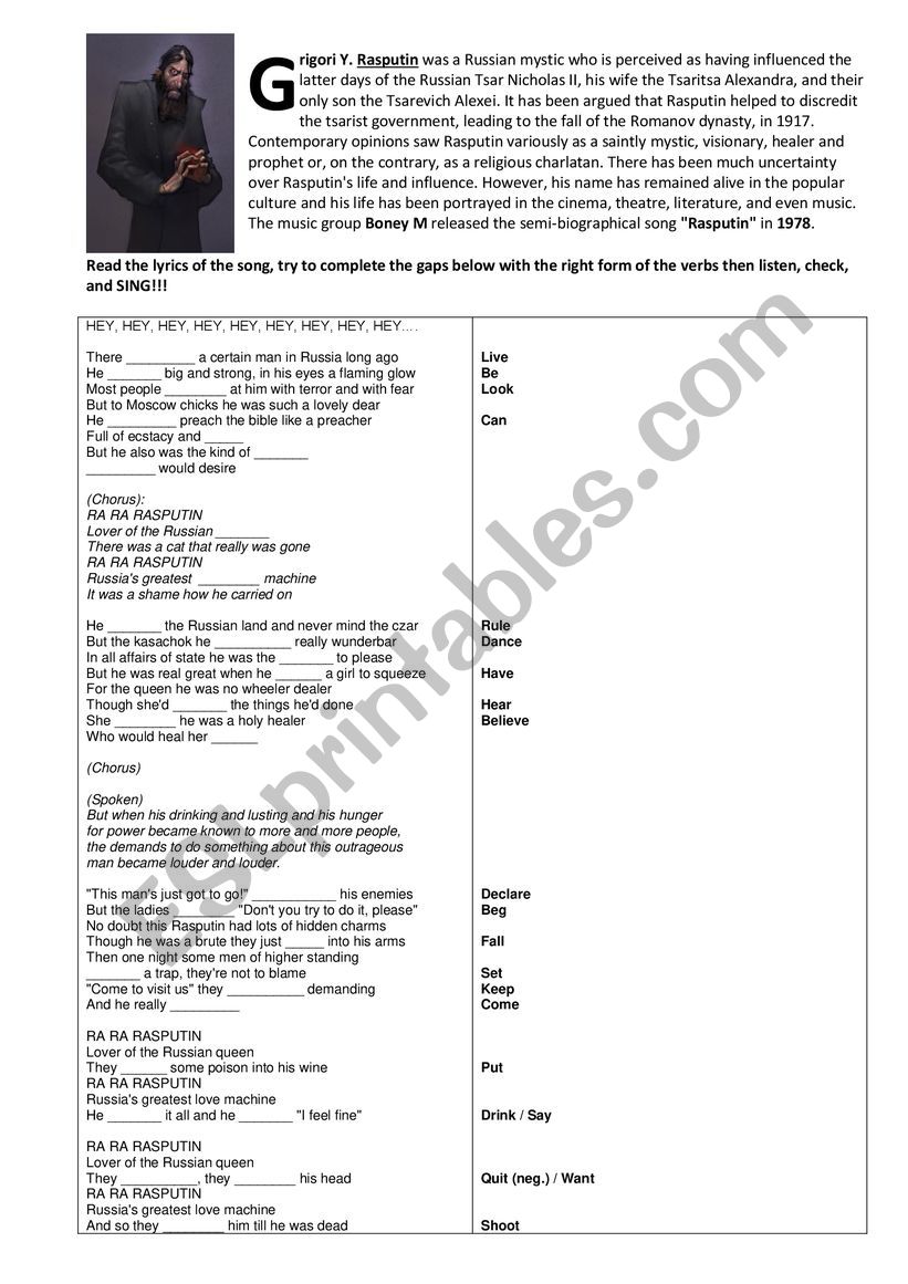 Rasputin by Boney M (song lyrics)