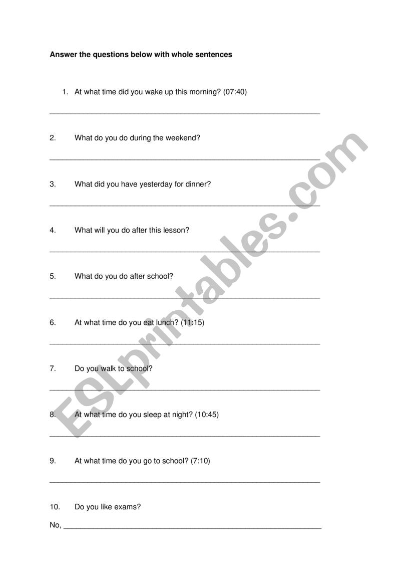 Exercises worksheet