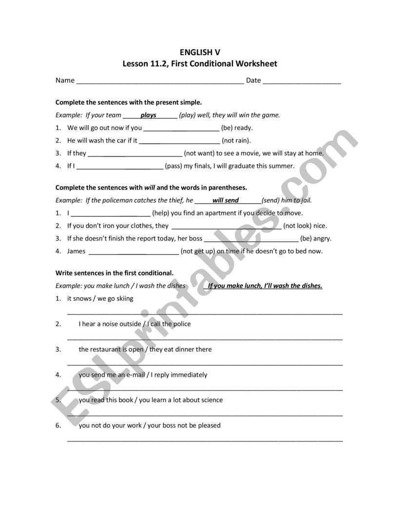 Conditionals worksheet