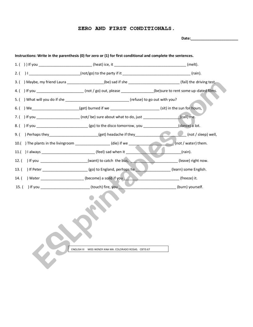 Zero and first conditionals exercise (melt)