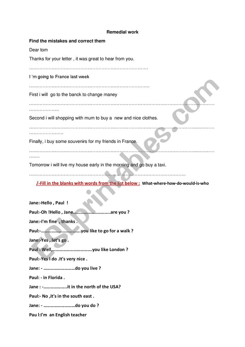  remedial work 8 th form worksheet