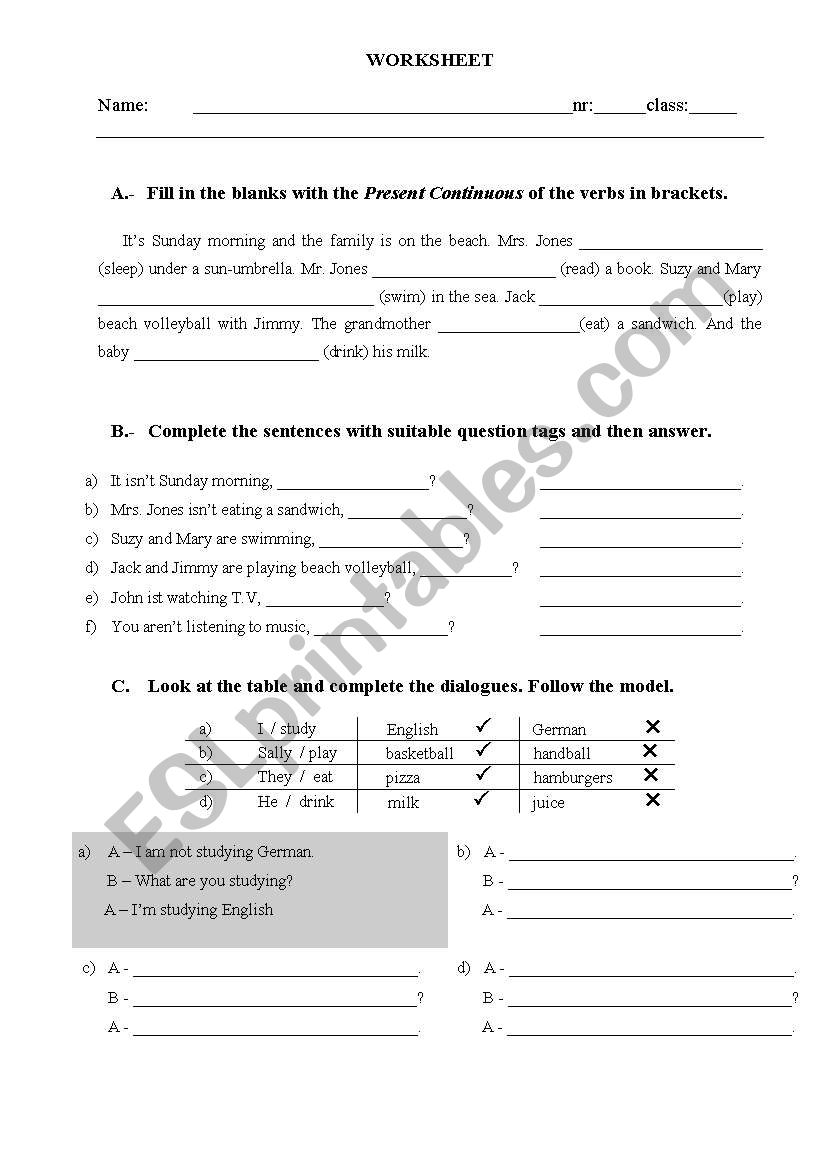 present continuous worksheet