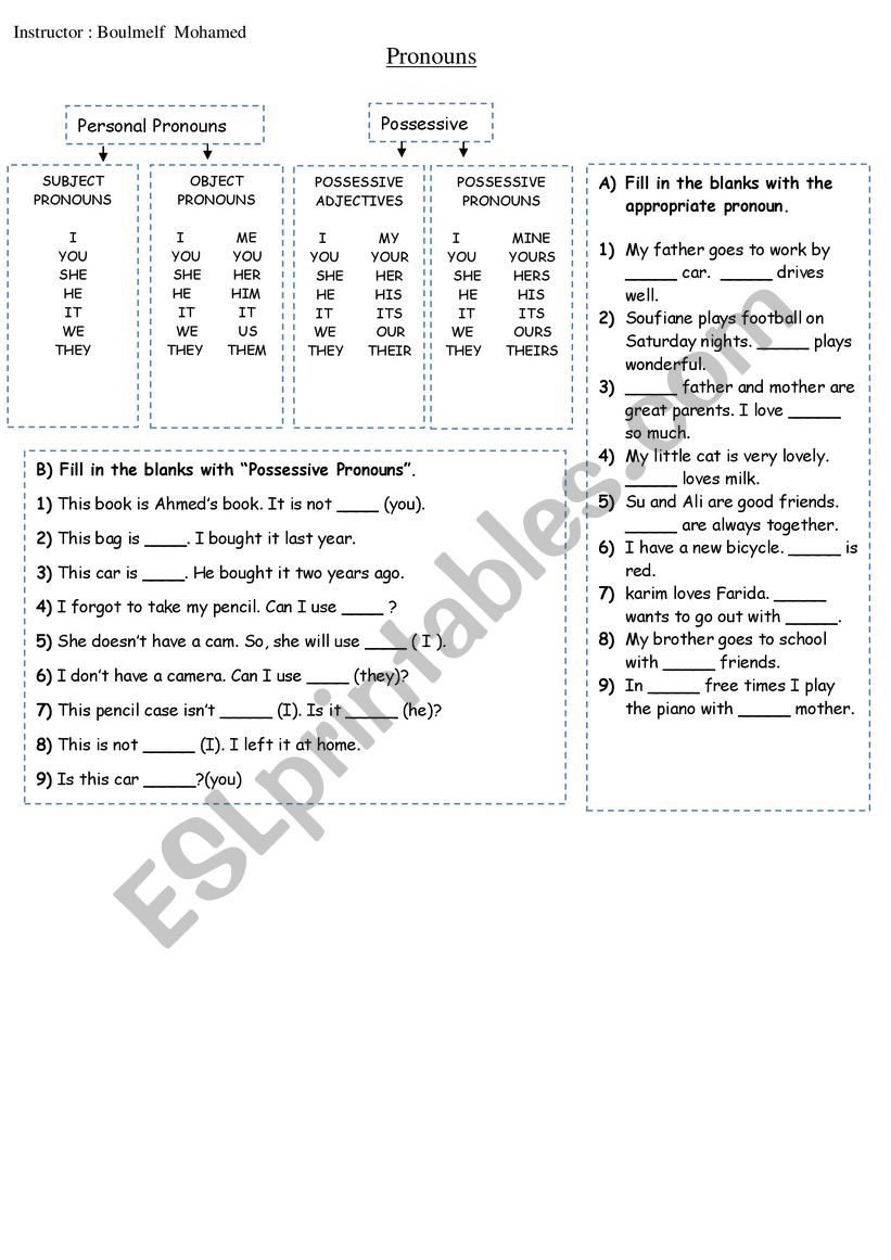 Pronouns worksheet