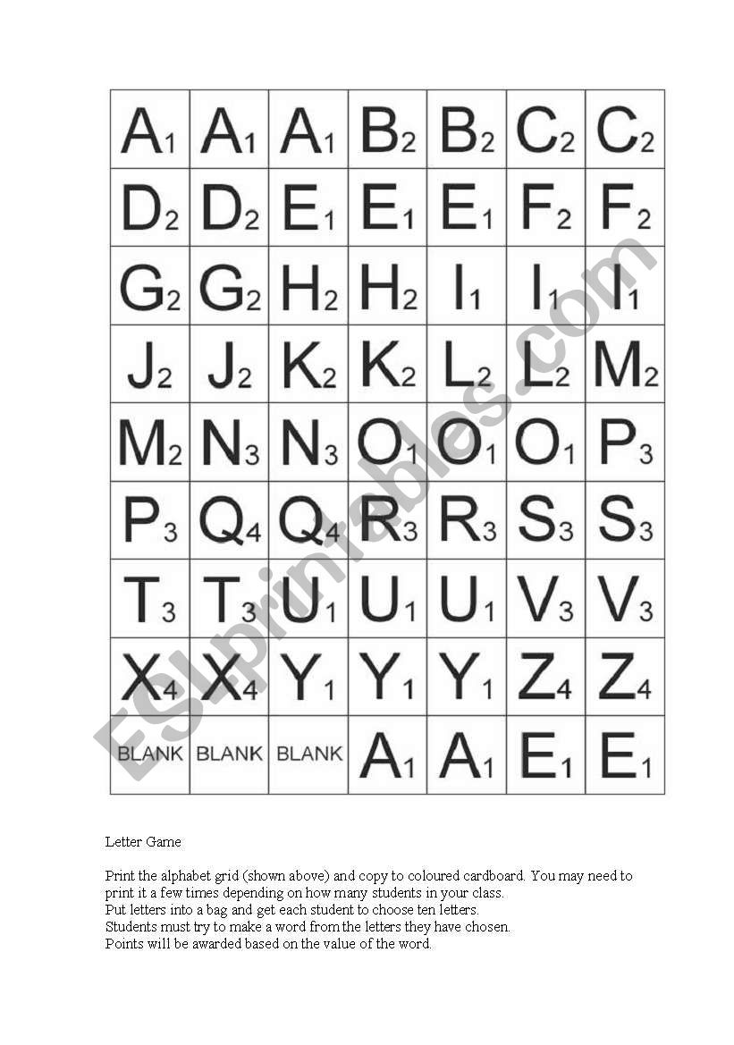 LETTER GAME worksheet