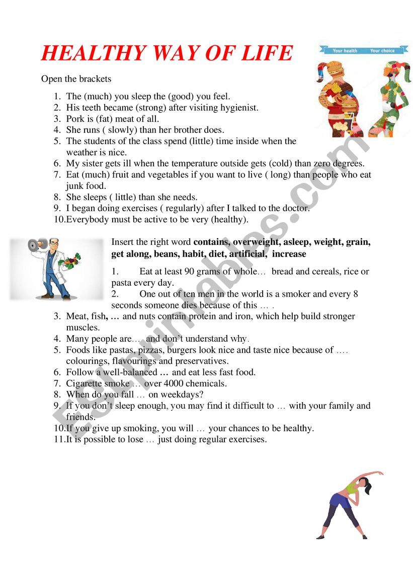 Healthy Way Of Life worksheet