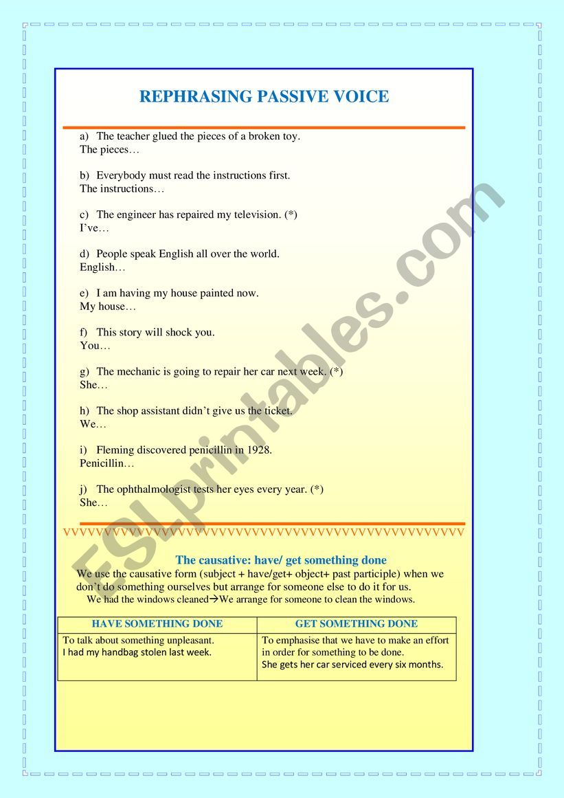 REPHRASING PASSIVE VOICE worksheet