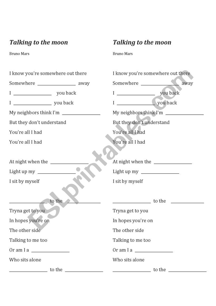 Talking to the Moon worksheet